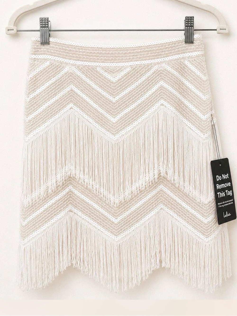 NWT Lulus Soiree Of The Decade White Cream Sequin Fringe Two-Piece- Small - Picture 6 of 8